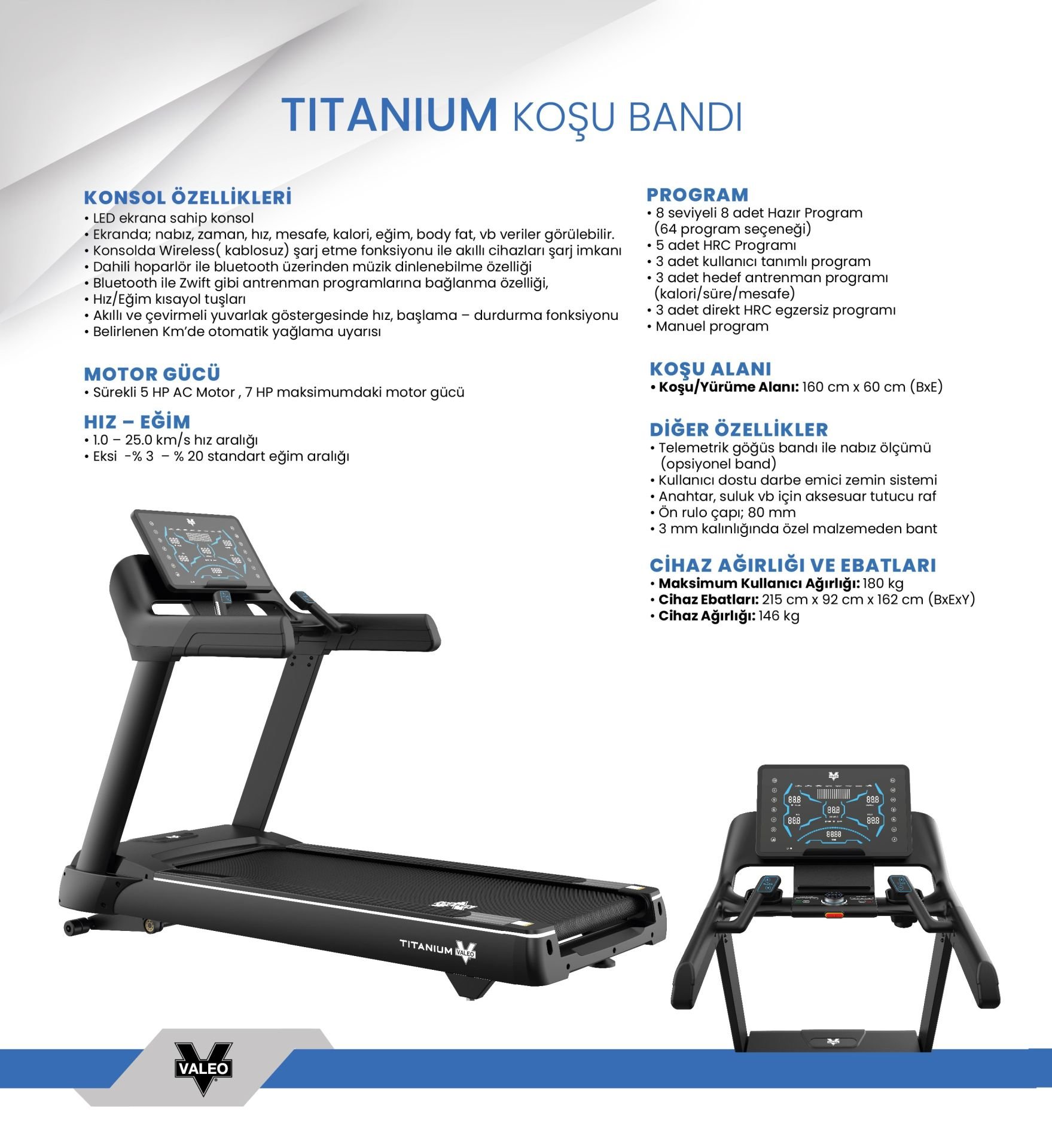 Valeo Titanium Koşu Bandı 5AC Profesyonel